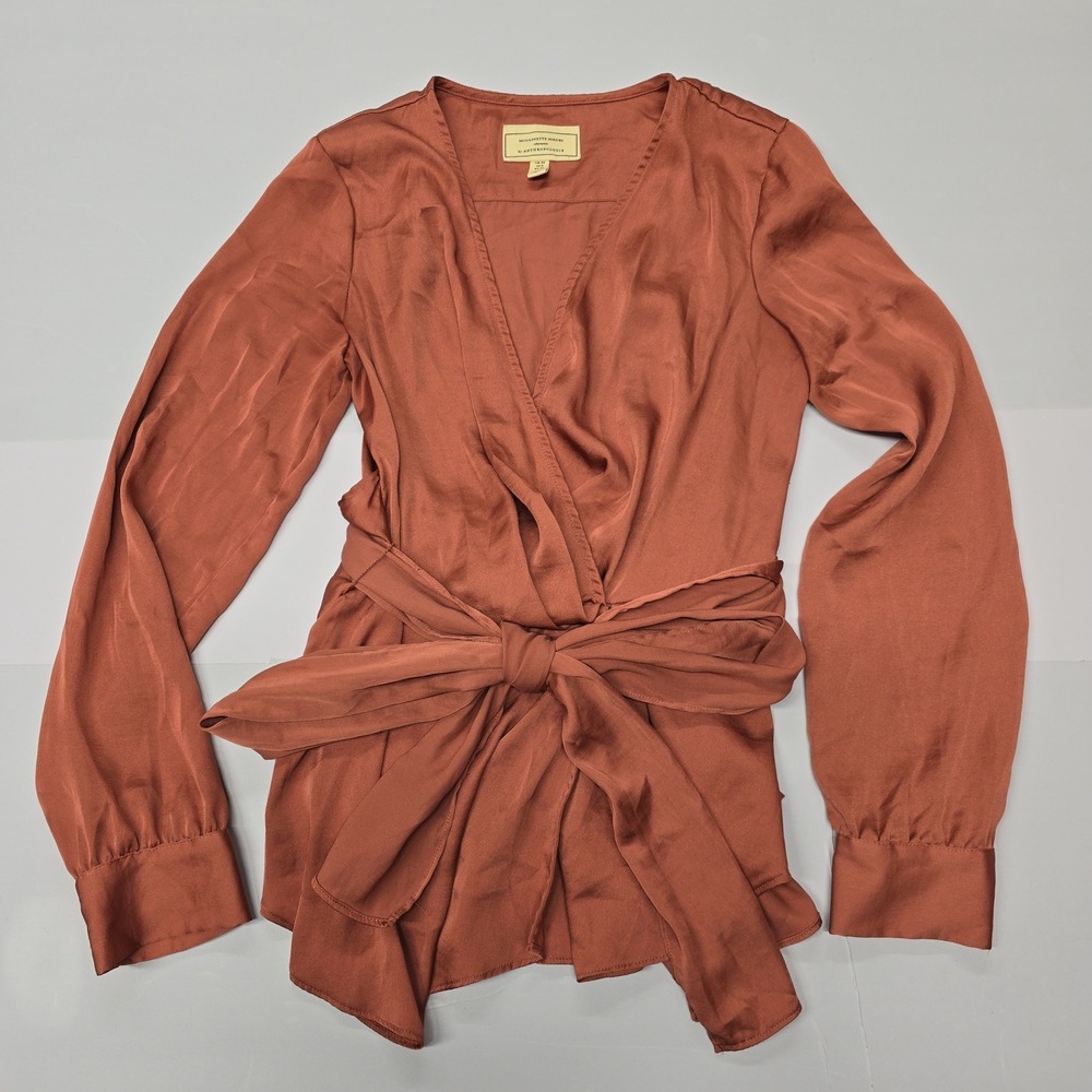 Moulinette Soeurs by Anthropologie Womens‎ Rust Satin Wrap Blouse Size 0